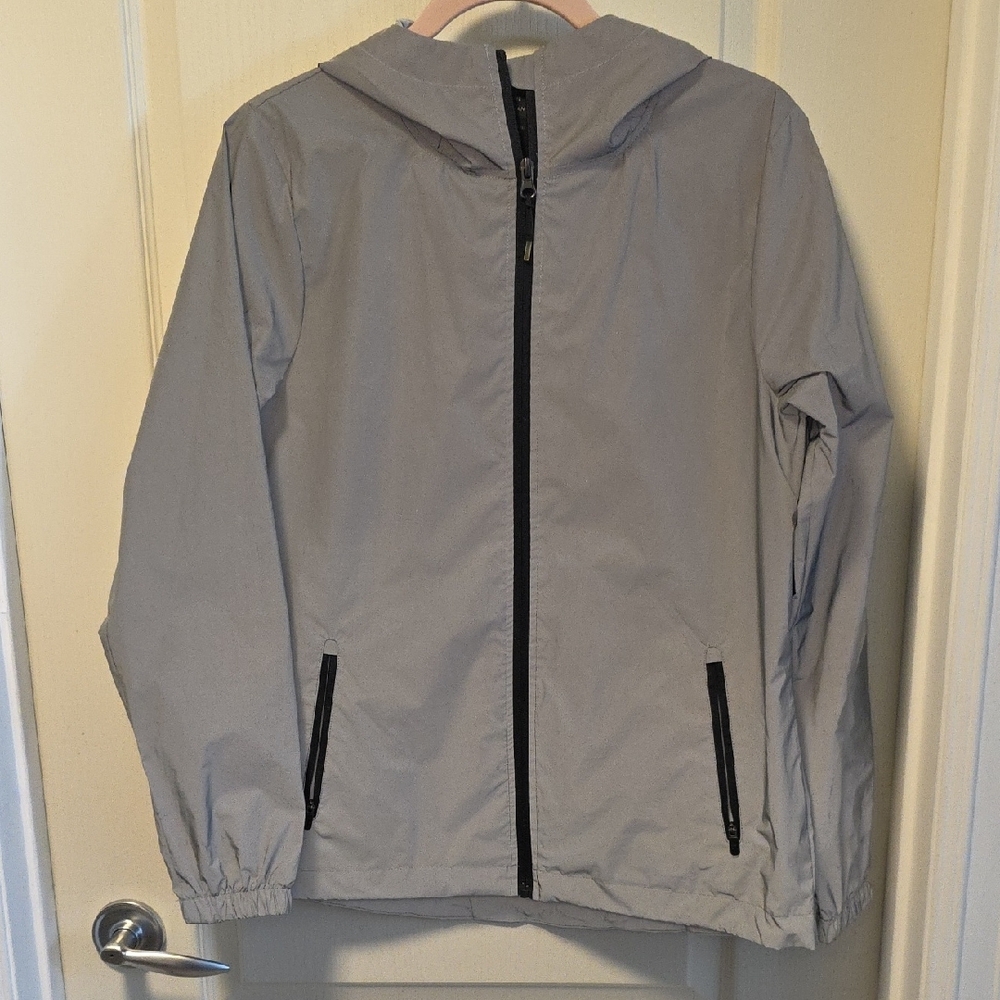 Gray Hooded Windbreaker Jacket
